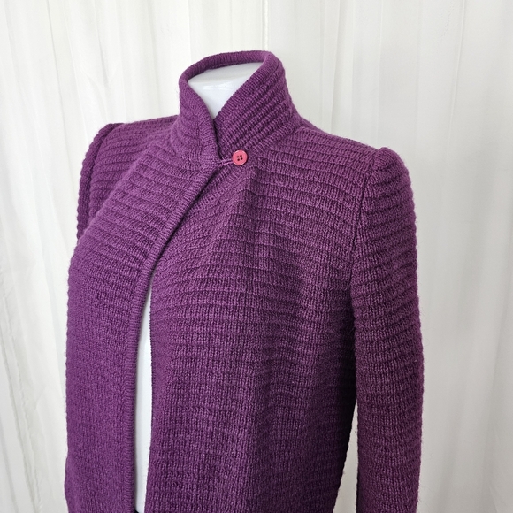 Vintage Charlotte 100% Shetland Wool purple knit duster sweater high neck small - Picture 4 of 10